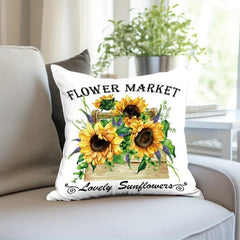 Sunflower Flower Basket Throw Pillowcase 17.7x17.7 Inches