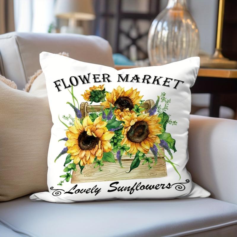 Sunflower Flower Basket Throw Pillowcase 17.7x17.7 Inches