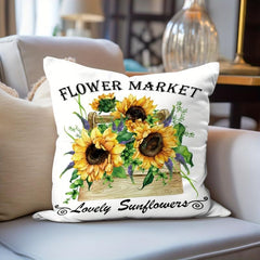 Sunflower Flower Basket Throw Pillowcase 17.7x17.7 Inches