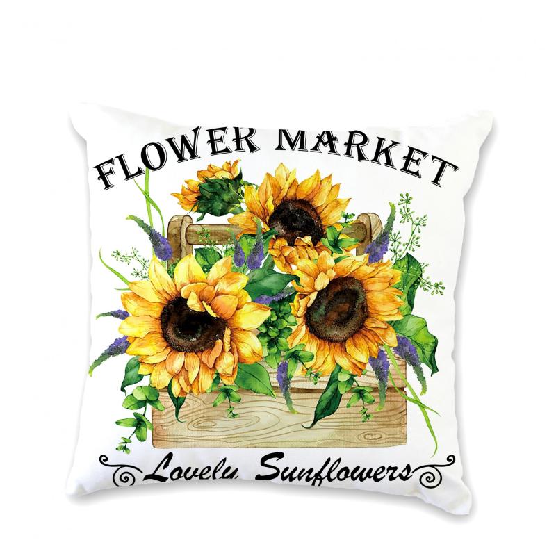 Sunflower Flower Basket Throw Pillowcase 17.7x17.7 Inches