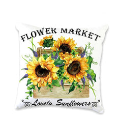 Sunflower Flower Basket Throw Pillowcase 17.7x17.7 Inches