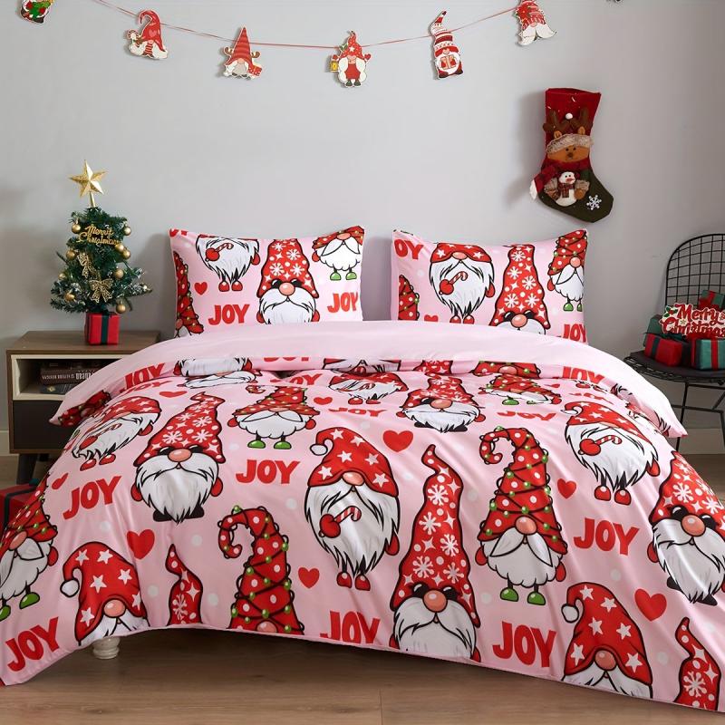 Christmas Santa Claus Gingerbread Elf Deer Plaid Duvet Cover Set