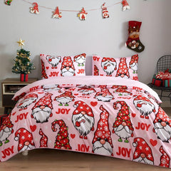 Christmas Santa Claus Gingerbread Elf Deer Plaid Duvet Cover Set
