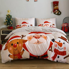 Christmas Santa Claus Gingerbread Elf Deer Plaid Duvet Cover Set