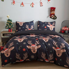 Christmas Santa Claus Gingerbread Elf Deer Plaid Duvet Cover Set