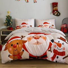 Christmas Santa Claus Gingerbread Elf Deer Plaid Duvet Cover Set