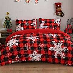 Christmas Santa Claus Gingerbread Elf Deer Plaid Duvet Cover Set