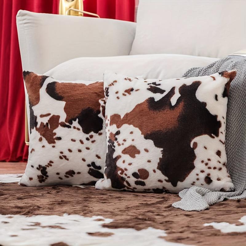Cow Pattern Flannel Throw Pillow Covers