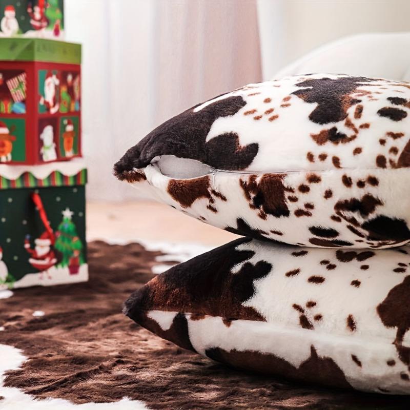 Cow Pattern Flannel Throw Pillow Covers