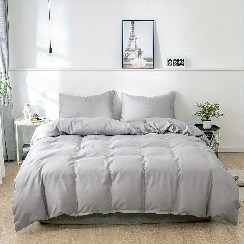 3pc Brushed Microfiber Duvet Cover Set Solid Bedding Zipper Closure