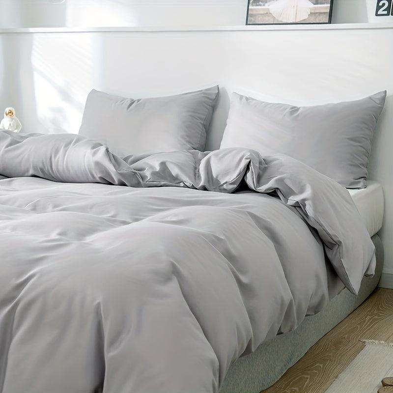 3pc Brushed Microfiber Duvet Cover Set Solid Bedding Zipper Closure