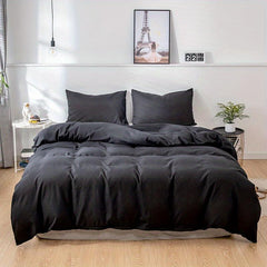 3pc Brushed Microfiber Duvet Cover Set Solid Bedding Zipper Closure