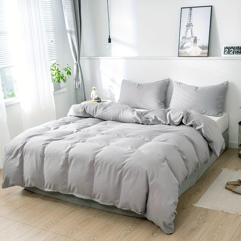 3pc Brushed Microfiber Duvet Cover Set Solid Bedding Zipper Closure