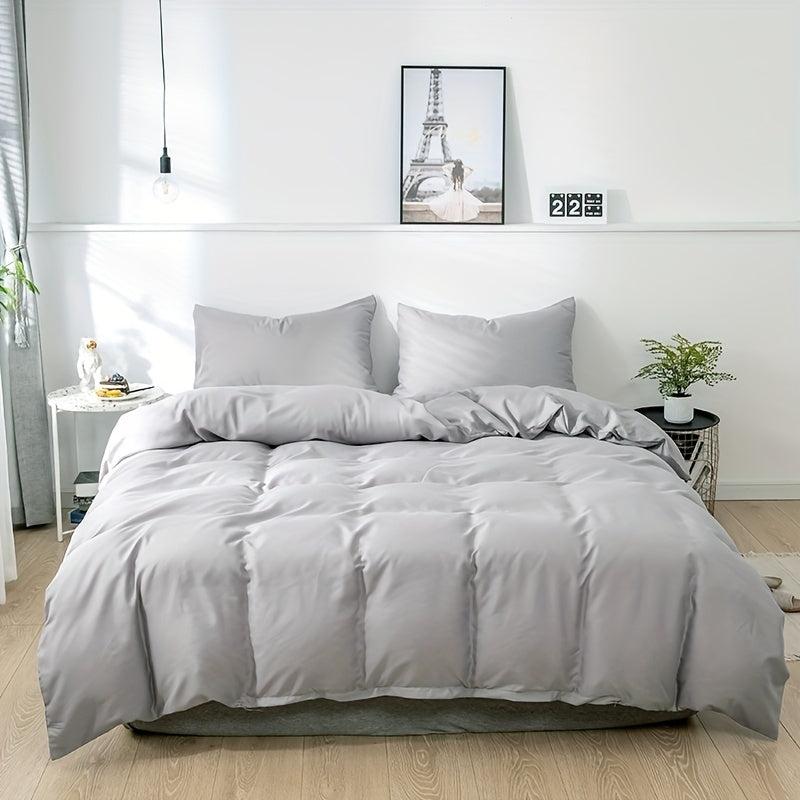 3pc Brushed Microfiber Duvet Cover Set Solid Bedding Zipper Closure