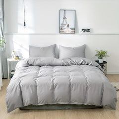 3pc Brushed Microfiber Duvet Cover Set Solid Bedding Zipper Closure