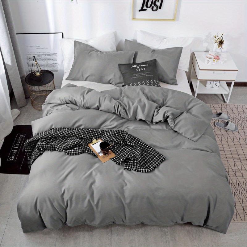 3pc Brushed Microfiber Duvet Cover Set Solid Bedding Zipper Closure