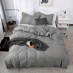 3pc Brushed Microfiber Duvet Cover Set Solid Bedding Zipper Closure