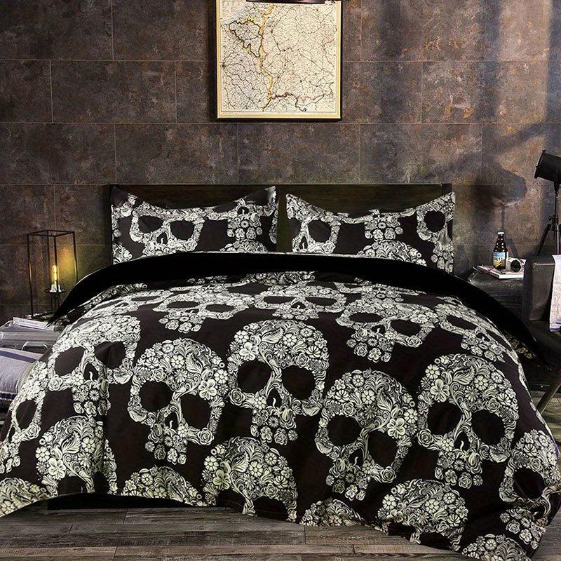 3pcs Gothic Skull Print Bedding Set Duvet Cover
