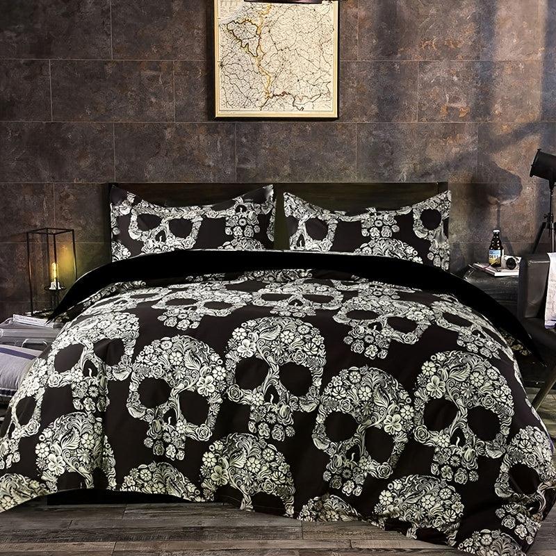 3pcs Gothic Skull Print Bedding Set Duvet Cover