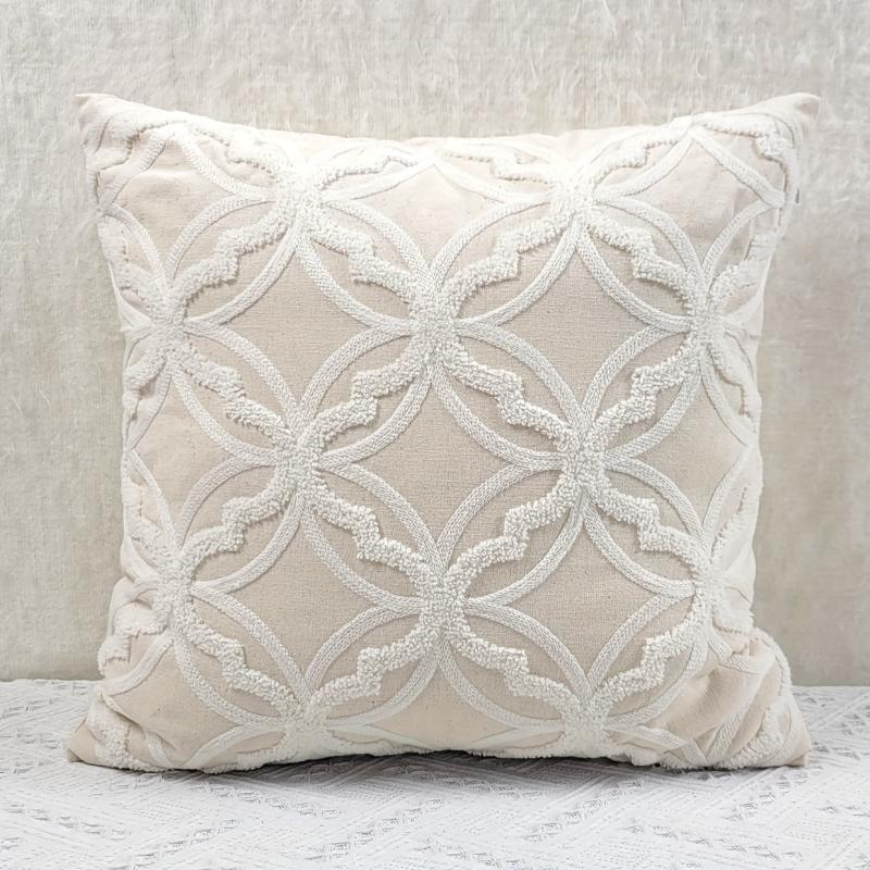 Embroidered Beige Pillow Cover Soft and Cozy Fabric Bedroom Guest Room