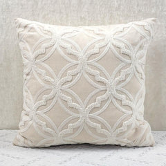 Embroidered Beige Pillow Cover Soft and Cozy Fabric Bedroom Guest Room