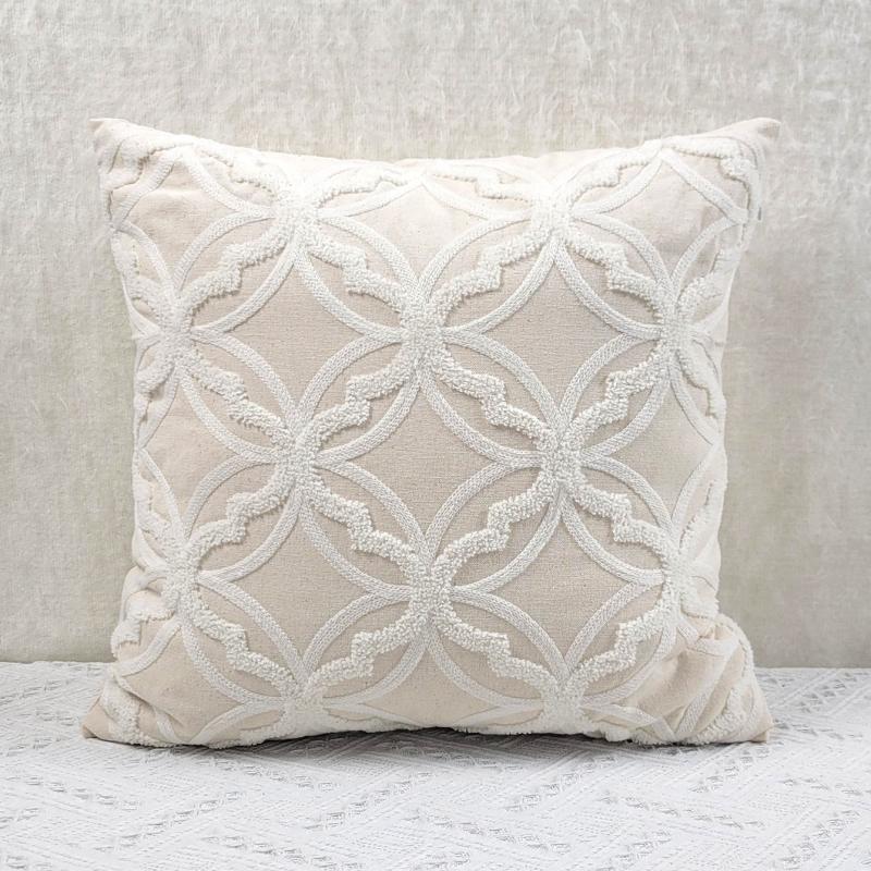 Embroidered Beige Pillow Cover Soft and Cozy Fabric Bedroom Guest Room