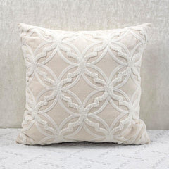 Embroidered Beige Pillow Cover Soft and Cozy Fabric Bedroom Guest Room