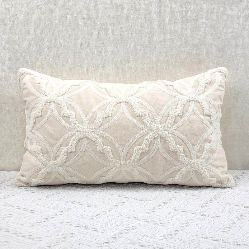 Embroidered Beige Pillow Cover Soft and Cozy Fabric Bedroom Guest Room
