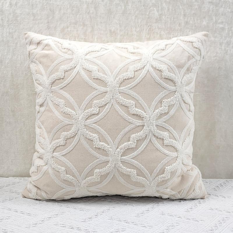 Embroidered Beige Pillow Cover Soft and Cozy Fabric Bedroom Guest Room