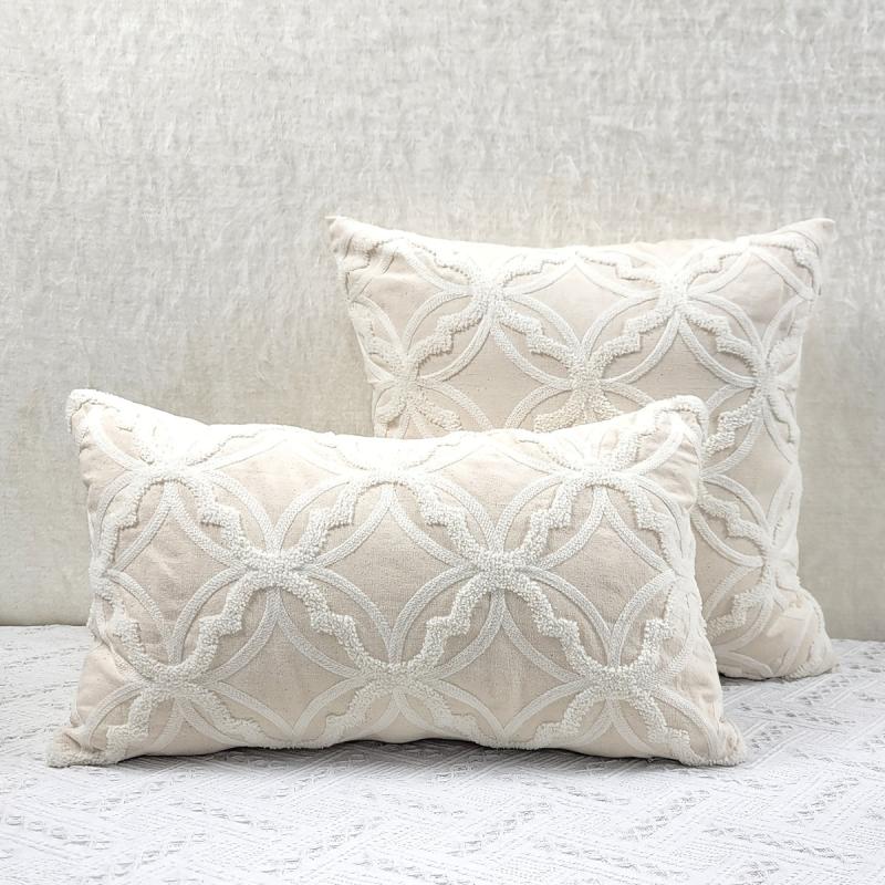 Embroidered Beige Pillow Cover Soft and Cozy Fabric Bedroom Guest Room