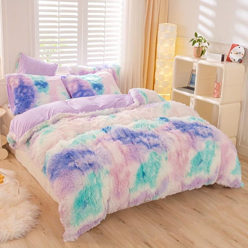 Y2K Tie Dye Plush Duvet Cover Set 3pcs Soft & Warm Bedding