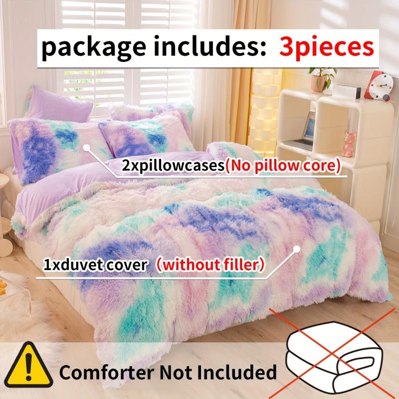 Y2K Tie Dye Plush Duvet Cover Set 3pcs Soft & Warm Bedding