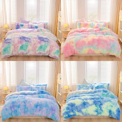 Y2K Tie Dye Plush Duvet Cover Set 3pcs Soft & Warm Bedding