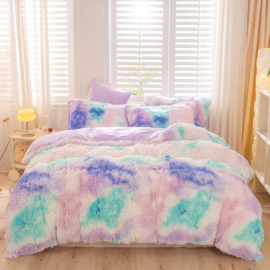 Y2K Tie Dye Plush Duvet Cover Set 3pcs Soft & Warm Bedding