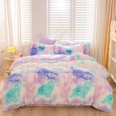 Y2K Tie Dye Plush Duvet Cover Set 3pcs Soft & Warm Bedding