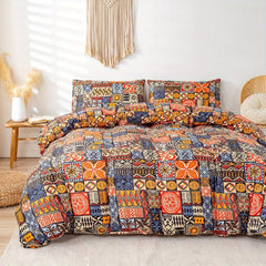 3pcs Abstract Square Print Duvet Set Soft Comfortable Boho Pattern Bedding