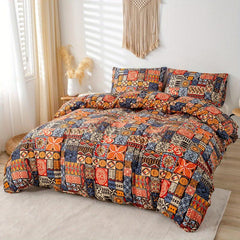 3pcs Abstract Square Print Duvet Set Soft Comfortable Boho Pattern Bedding