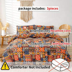 3pcs Abstract Square Print Duvet Set Soft Comfortable Boho Pattern Bedding