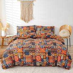 3pcs Abstract Square Print Duvet Set Soft Comfortable Boho Pattern Bedding