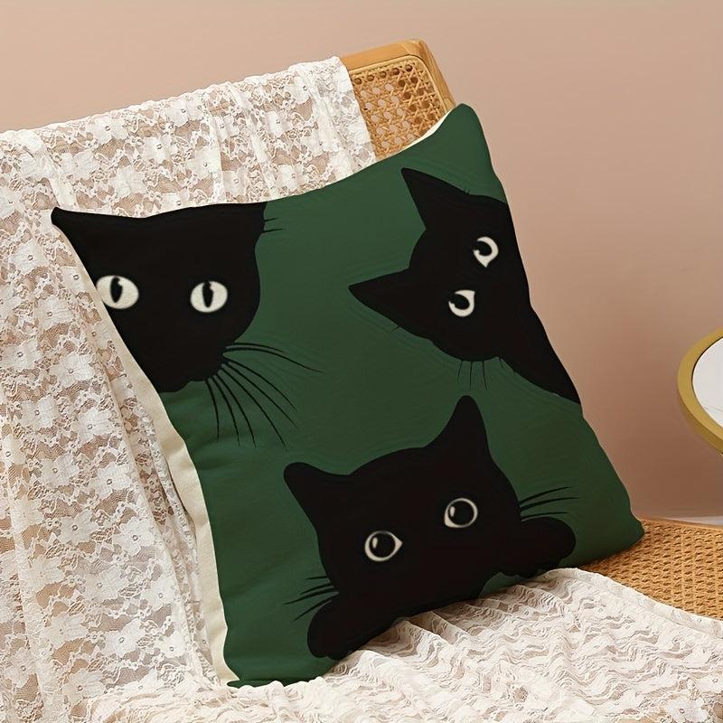 Three Cat Linen Printed Pillowcase for Sofa Bedroom Living Room Bed Chair
