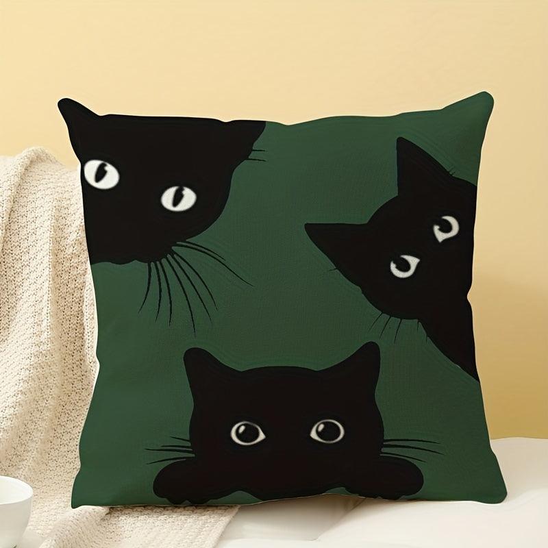 Three Cat Linen Printed Pillowcase for Sofa Bedroom Living Room Bed Chair