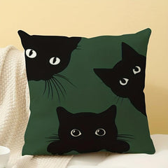 Three Cat Linen Printed Pillowcase for Sofa Bedroom Living Room Bed Chair