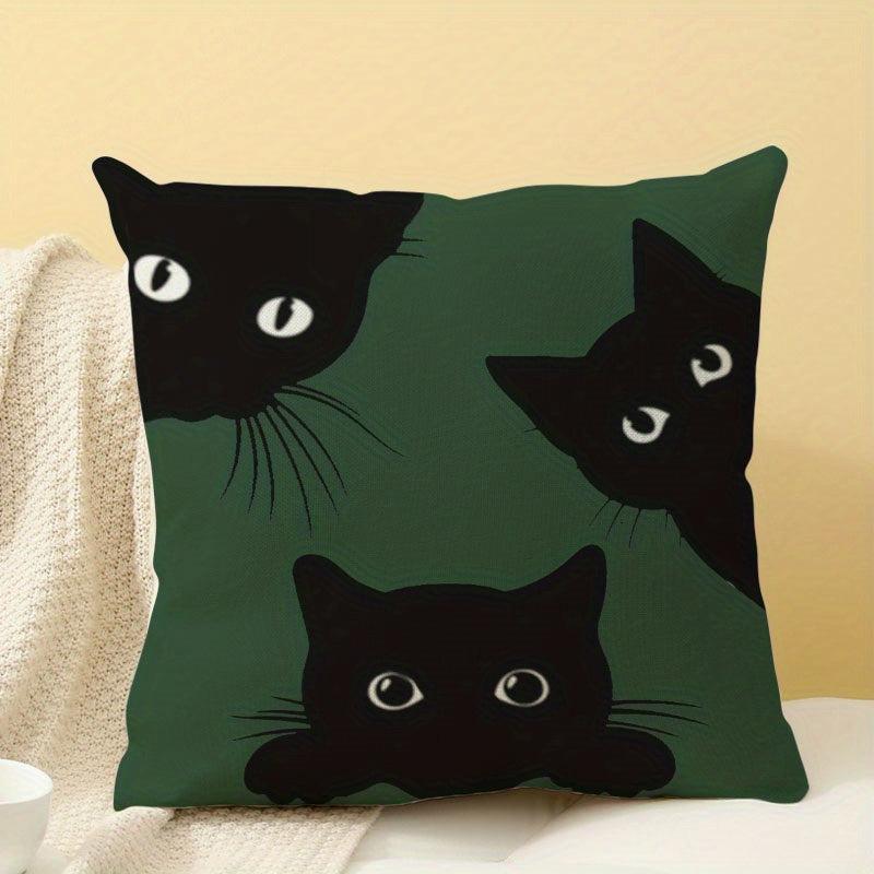 Three Cat Linen Printed Pillowcase for Sofa Bedroom Living Room Bed Chair