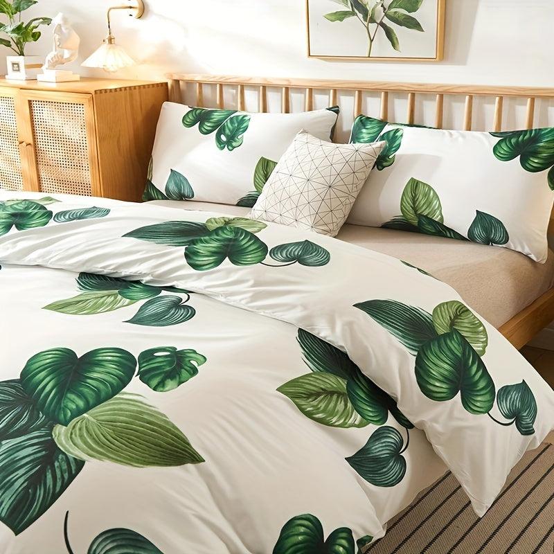 Leaf Print Duvet Cover Set Soft & Comfortable Bedding for Bedroom