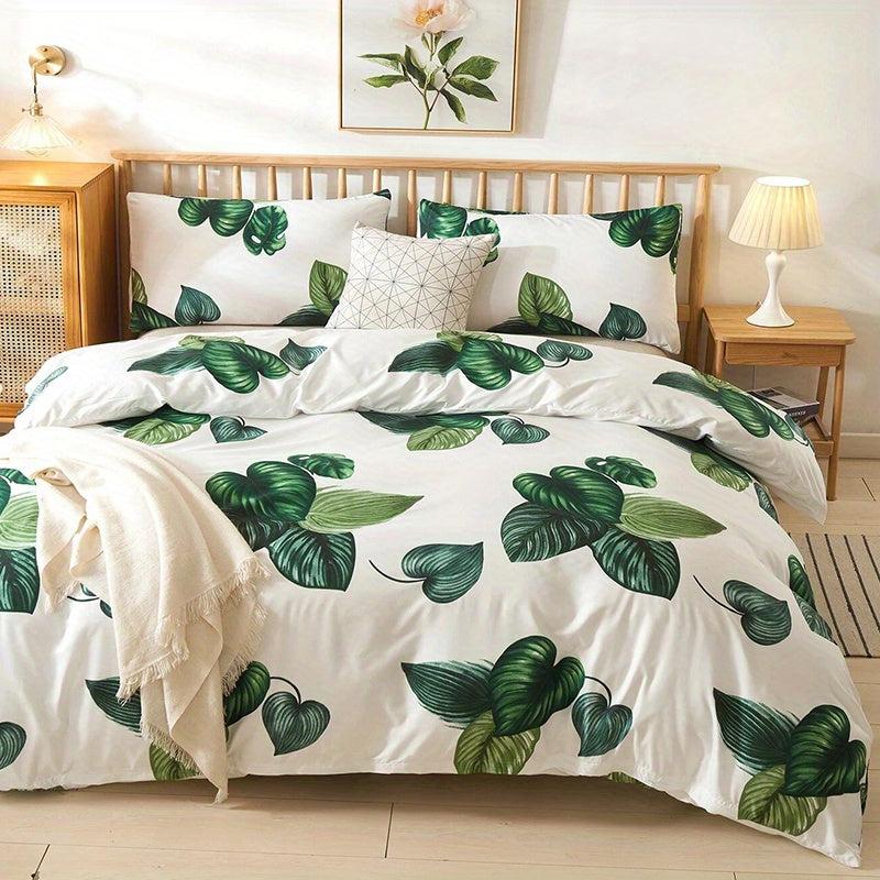 Leaf Print Duvet Cover Set Soft & Comfortable Bedding for Bedroom