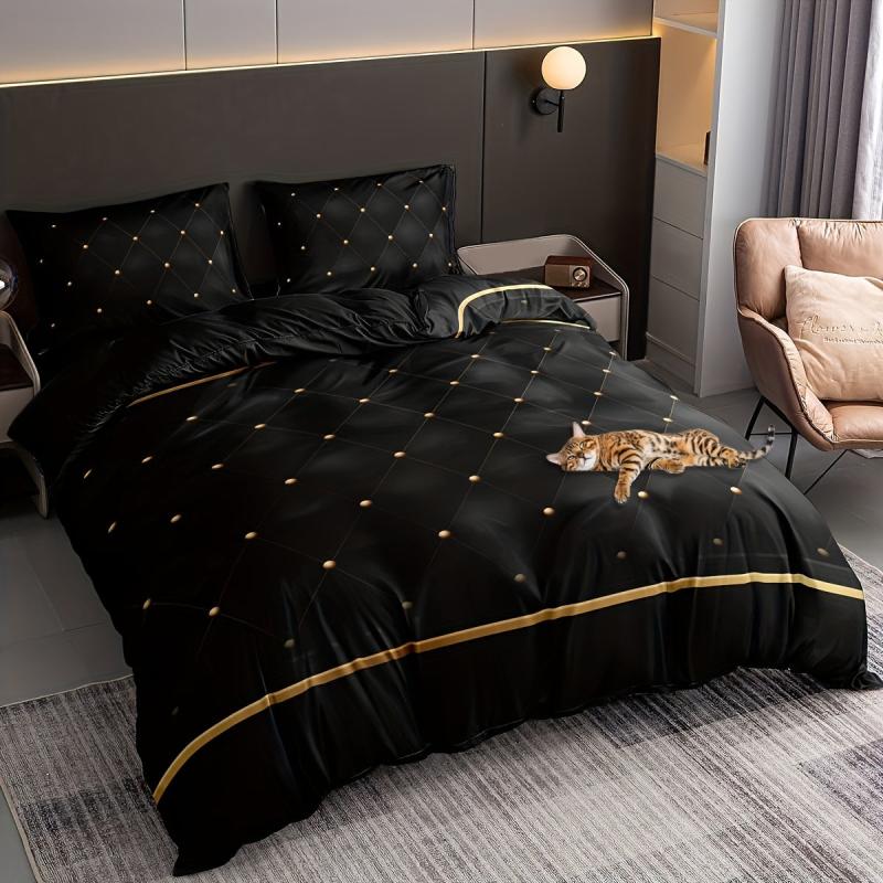 3pc Cat Printed Bedding Set Duvet Cover 2 Pillowcase No Pillow Core
