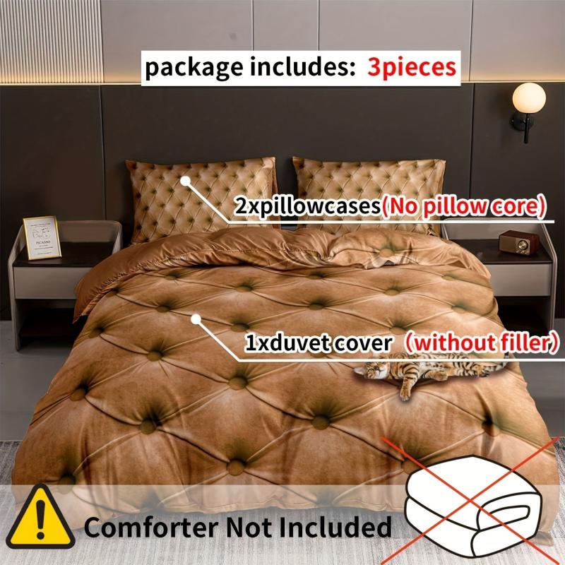3pc Cat Printed Bedding Set Duvet Cover 2 Pillowcase No Pillow Core