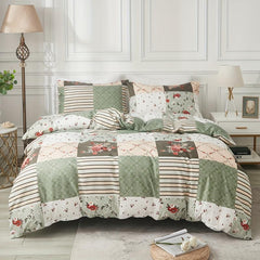 3pcs Plaid Floral Print Duvet Cover Set Soft Comfortable Bedding