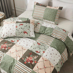 3pcs Plaid Floral Print Duvet Cover Set Soft Comfortable Bedding