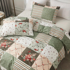 3pcs Plaid Floral Print Duvet Cover Set Soft Comfortable Bedding